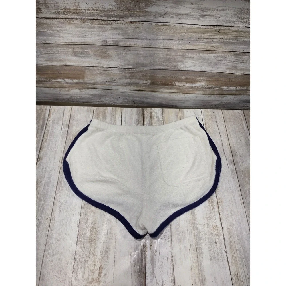 Vintage Bonwit Teller Terry Cloth Dolphin Shorts White Navy Blue Retro Womens